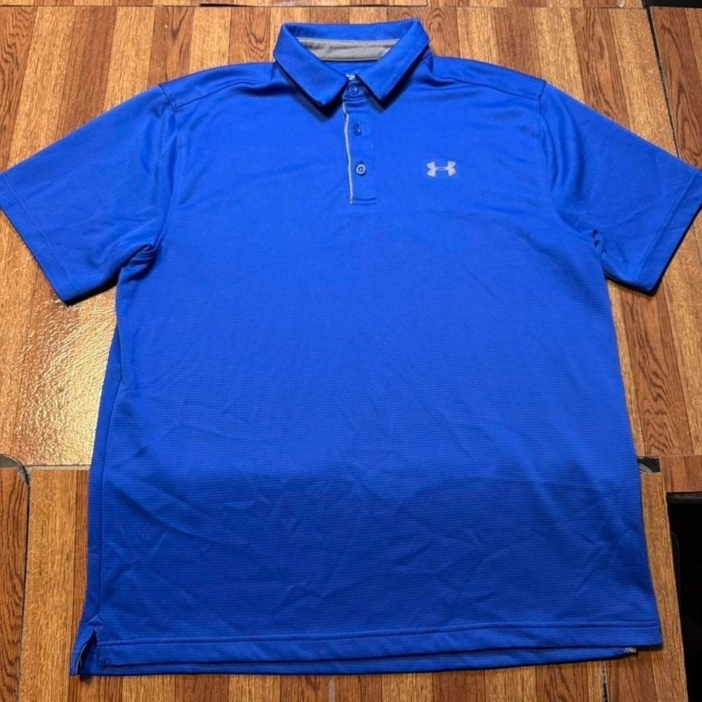 Under Armour Blue Thermal Heat Tech Retro Sportswear Golf Polo Shirt Large